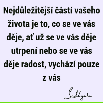 Nejdůležitější částí vašeho života je to, co se ve vás děje, ať už se ve vás děje utrpení nebo se ve vás děje radost, vychází pouze z vá