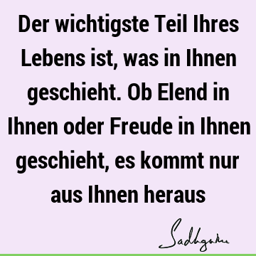 Der wichtigste Teil Ihres Lebens ist, was in Ihnen geschieht. Ob Elend in Ihnen oder Freude in Ihnen geschieht, es kommt nur aus Ihnen