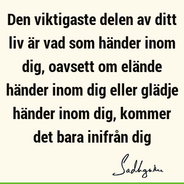 Den viktigaste delen av ditt liv är vad som händer inom dig, oavsett om elände händer inom dig eller glädje händer inom dig, kommer det bara inifrån