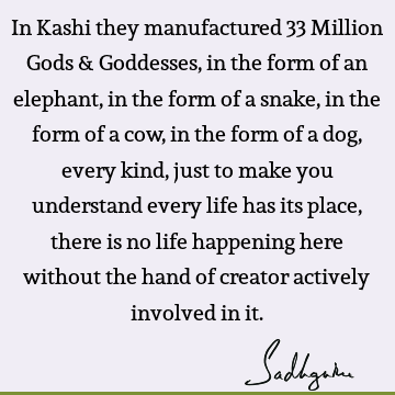 In Kashi they manufactured 33 Million Gods & Goddesses, in the form of an elephant, in the form of a snake, in the form of a cow, in the form of a dog, every