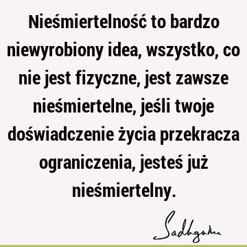 Nieśmiertelność to bardzo niewyrobiony idea, wszystko, co nie jest fizyczne, jest zawsze nieśmiertelne, jeśli twoje doświadczenie życia przekracza ograniczenia,