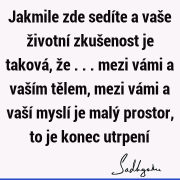 Jakmile zde sedíte a vaše životní zkušenost je taková, že ... mezi vámi a vaším tělem, mezi vámi a vaší myslí je malý prostor, to je konec utrpení