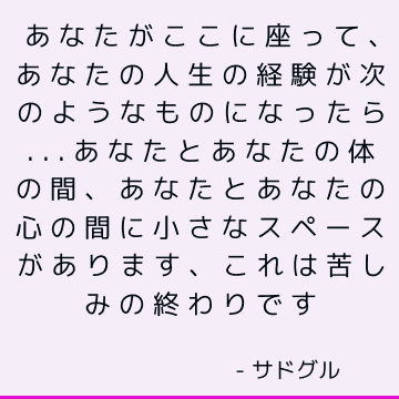 あなたがここに座って、あなたの人生の経験が次のようなものになったら...あなたとあなたの体の間、あなたとあなたの心の間に小さなスペースがあります、これは苦しみの終わりです