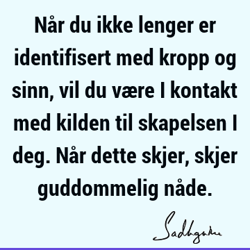 Når du ikke lenger er identifisert med kropp og sinn, vil du være i kontakt med kilden til skapelsen i deg. Når dette skjer, skjer guddommelig nå