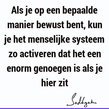 Als je op een bepaalde manier bewust bent, kun je het menselijke systeem zo activeren dat het een enorm genoegen is als je hier