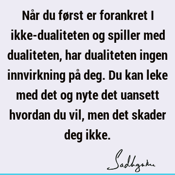 Når du først er forankret i ikke-dualiteten og spiller med dualiteten, har dualiteten ingen innvirkning på deg. Du kan leke med det og nyte det uansett hvordan