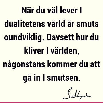 När du väl lever i dualitetens värld är smuts oundviklig. Oavsett hur du kliver i världen, någonstans kommer du att gå in i