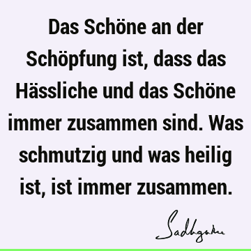 Das Schöne an der Schöpfung ist, dass das Hässliche und das Schöne immer zusammen sind. Was schmutzig und was heilig ist, ist immer