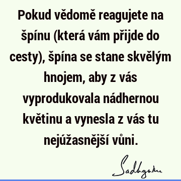 Pokud vědomě reagujete na špínu (která vám přijde do cesty), špína se stane skvělým hnojem, aby z vás vyprodukovala nádhernou květinu a vynesla z vás tu nejúž