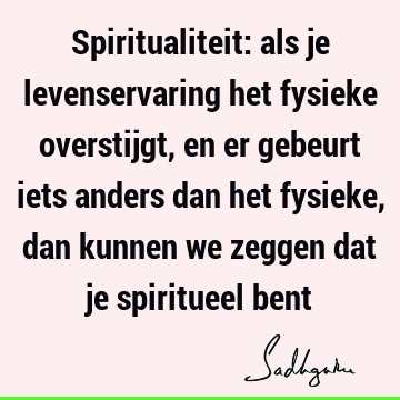 Spiritualiteit: als je levenservaring het fysieke overstijgt, en er gebeurt iets anders dan het fysieke, dan kunnen we zeggen dat je spiritueel