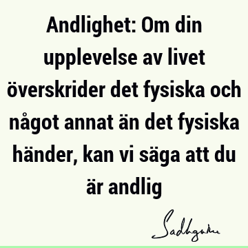 Andlighet: Om din upplevelse av livet överskrider det fysiska och något annat än det fysiska händer, kan vi säga att du är