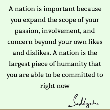 A nation is important because you expand the scope of your passion, involvement, and concern beyond your own likes and dislikes. A nation is the largest piece