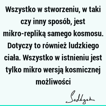 Wszystko w stworzeniu, w taki czy inny sposób, jest mikro-repliką samego kosmosu. Dotyczy to również ludzkiego ciała. Wszystko w istnieniu jest tylko mikro