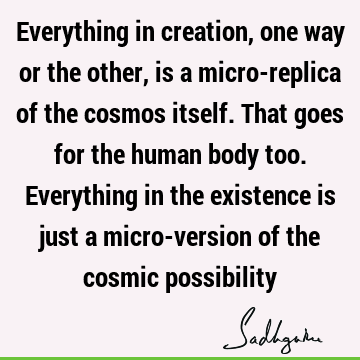 Everything in creation, one way or the other, is a micro-replica of the cosmos itself. That goes for the human body too. Everything in the existence is just a