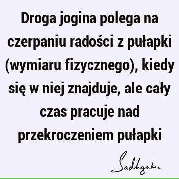 Droga jogina polega na czerpaniu radości z pułapki (wymiaru fizycznego), kiedy się w niej znajduje, ale cały czas pracuje nad przekroczeniem puł