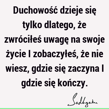 Duchowość dzieje się tylko dlatego, że zwróciłeś uwagę na swoje życie i zobaczyłeś, że nie wiesz, gdzie się zaczyna i gdzie się koń