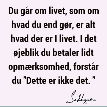 Du går om livet, som om hvad du end gør, er alt hvad der er i livet. I det øjeblik du betaler lidt opmærksomhed, forstår du "Dette er ikke det."