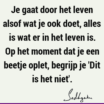 Je gaat door het leven alsof wat je ook doet, alles is wat er in het leven is. Op het moment dat je een beetje oplet, begrijp je 