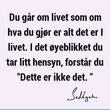 Du går om livet som om hva du gjør er alt det er i livet. I det øyeblikket du tar litt hensyn, forstår du "Dette er ikke det."