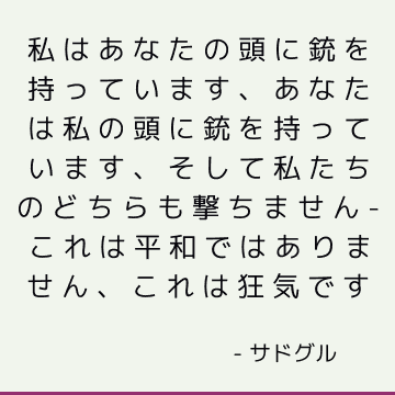 私はあなたの頭に銃を持っています、あなたは私の頭に銃を持っています、そして私たちのどちらも撃ちません-これは平和ではありません、これは狂気です