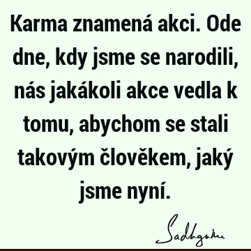 Karma znamená akci. Ode dne, kdy jsme se narodili, nás jakákoli akce vedla k tomu, abychom se stali takovým člověkem, jaký jsme nyní