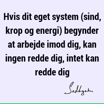 Hvis dit eget system (sind, krop og energi) begynder at arbejde imod dig, kan ingen redde dig, intet kan redde