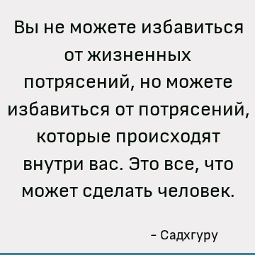 Вы не можете избавиться от жизненных потрясений, но можете избавиться от потрясений, которые происходят внутри вас. Это все, что может сделать человек