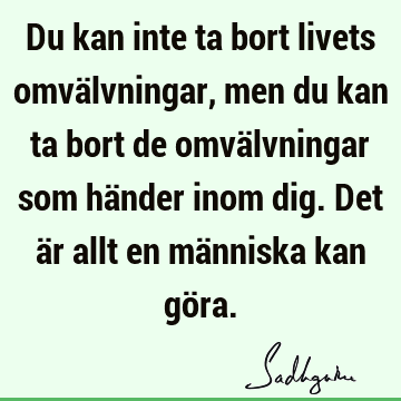 Du kan inte ta bort livets omvälvningar, men du kan ta bort de omvälvningar som händer inom dig. Det är allt en människa kan gö