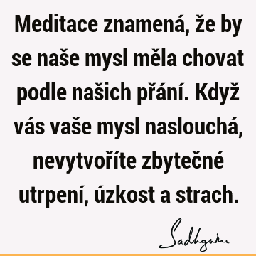 Meditace znamená, že by se naše mysl měla chovat podle našich přání. Když vás vaše mysl naslouchá, nevytvoříte zbytečné utrpení, úzkost a