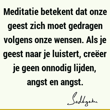 Meditatie betekent dat onze geest zich moet gedragen volgens onze wensen. Als je geest naar je luistert, creëer je geen onnodig lijden, angst en