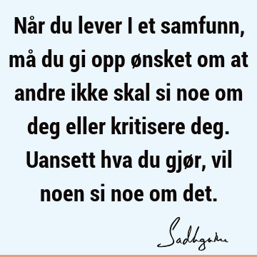 Når du lever i et samfunn, må du gi opp ønsket om at andre ikke skal si noe om deg eller kritisere deg. Uansett hva du gjør, vil noen si noe om