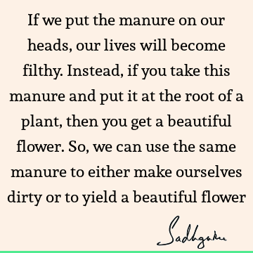 If we put the manure on our heads, our lives will become filthy. Instead, if you take this manure and put it at the root of a plant, then you get a beautiful