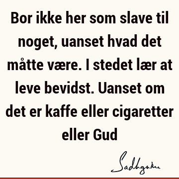 Bor ikke her som slave til noget, uanset hvad det måtte være. I stedet lær at leve bevidst. Uanset om det er kaffe eller cigaretter eller G