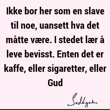 Ikke bor her som en slave til noe, uansett hva det måtte være. I stedet lær å leve bevisst. Enten det er kaffe, eller sigaretter, eller G