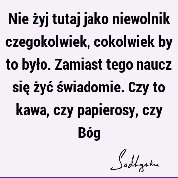 Nie żyj tutaj jako niewolnik czegokolwiek, cokolwiek by to było. Zamiast tego naucz się żyć świadomie. Czy to kawa, czy papierosy, czy Bó