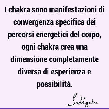 I chakra sono manifestazioni di convergenza specifica dei percorsi energetici del corpo, ogni chakra crea una dimensione completamente diversa di esperienza e