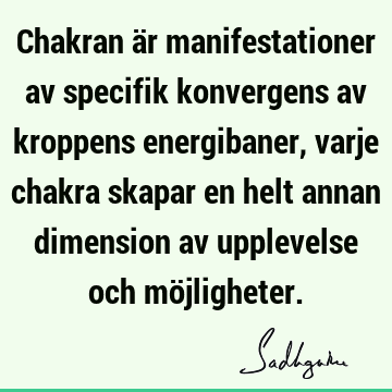 Chakran är manifestationer av specifik konvergens av kroppens energibaner, varje chakra skapar en helt annan dimension av upplevelse och mö