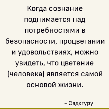 Когда сознание поднимается над потребностями в безопасности, процветании и удовольствиях, можно увидеть, что цветение (человека) является самой основой жизни