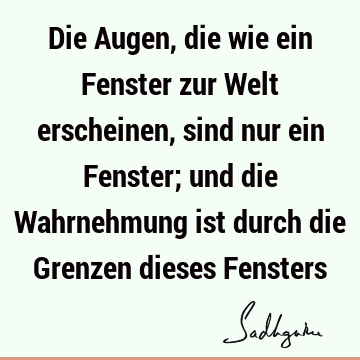 Die Augen, die wie ein Fenster zur Welt erscheinen, sind nur ein Fenster; und die Wahrnehmung ist durch die Grenzen dieses F