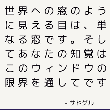 世界への窓のように見える目は、単なる窓です。 そしてあなたの知覚はこのウィンドウの限界を通してです