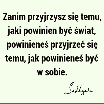 Zanim przyjrzysz się temu, jaki powinien być świat, powinieneś przyjrzeć się temu, jak powinieneś być w