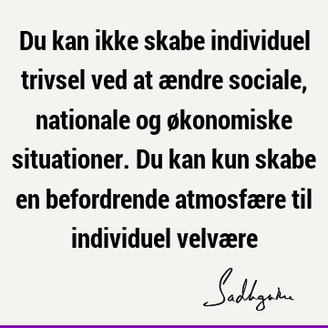 Du kan ikke skabe individuel trivsel ved at ændre sociale, nationale og økonomiske situationer. Du kan kun skabe en befordrende atmosfære til individuel velvæ