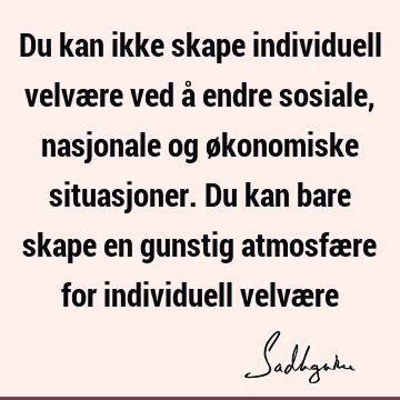 Du kan ikke skape individuell velvære ved å endre sosiale, nasjonale og økonomiske situasjoner. Du kan bare skape en gunstig atmosfære for individuell velvæ