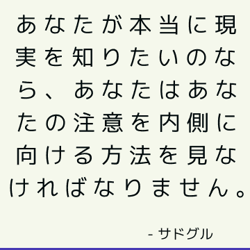 あなたが本当に現実を知りたいのなら、あなたはあなたの注意を内側に向ける方法を見なければなりません。