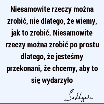 Niesamowite rzeczy można zrobić, nie dlatego, że wiemy, jak to zrobić. Niesamowite rzeczy można zrobić po prostu dlatego, że jesteśmy przekonani, że chcemy,