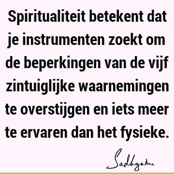 Spiritualiteit betekent dat je instrumenten zoekt om de beperkingen van de vijf zintuiglijke waarnemingen te overstijgen en iets meer te ervaren dan het