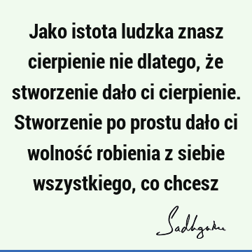 Jako istota ludzka znasz cierpienie nie dlatego, że stworzenie dało ci cierpienie. Stworzenie po prostu dało ci wolność robienia z siebie wszystkiego, co