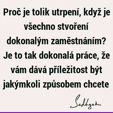 Proč je tolik utrpení, když je všechno stvoření dokonalým zaměstnáním? Je to tak dokonalá práce, že vám dává příležitost být jakýmkoli způsobem