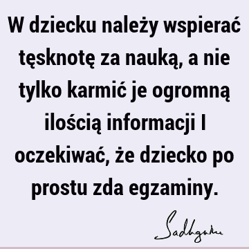 W dziecku należy wspierać tęsknotę za nauką, a nie tylko karmić je ogromną ilością informacji i oczekiwać, że dziecko po prostu zda