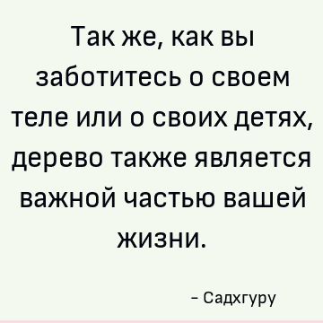 Так же, как вы заботитесь о своем теле или о своих детях, дерево также является важной частью вашей жизни